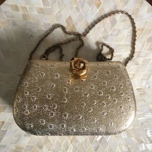 Vintage Gold Ostrich Hard Case Clutch or Handbag
